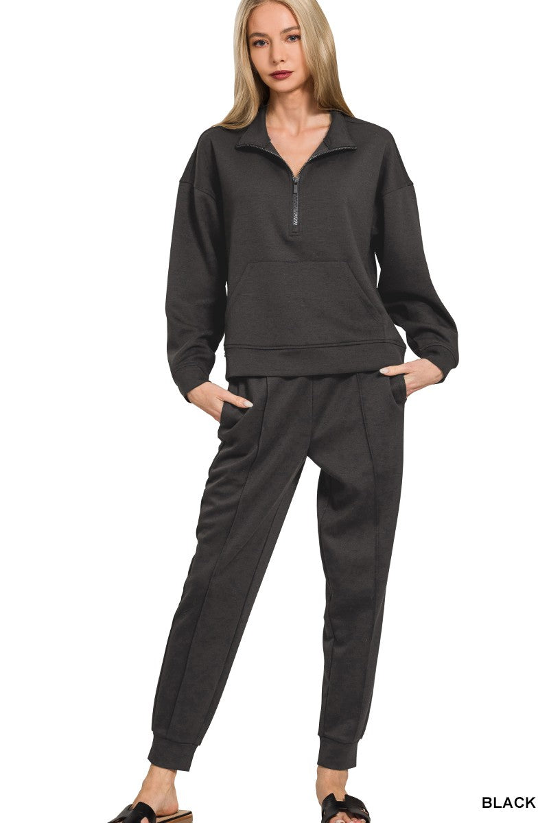 Zenana Scuba Half Zip Sweatshirts & Pintuck Joggers Set 4090D4