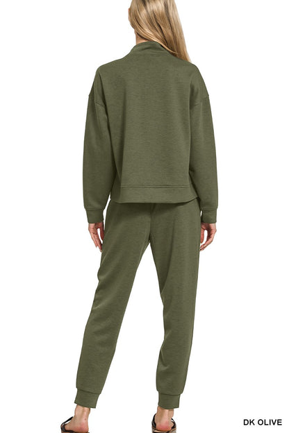 Zenana Scuba Half Zip Sweatshirts & Pintuck Joggers Set 4090D4