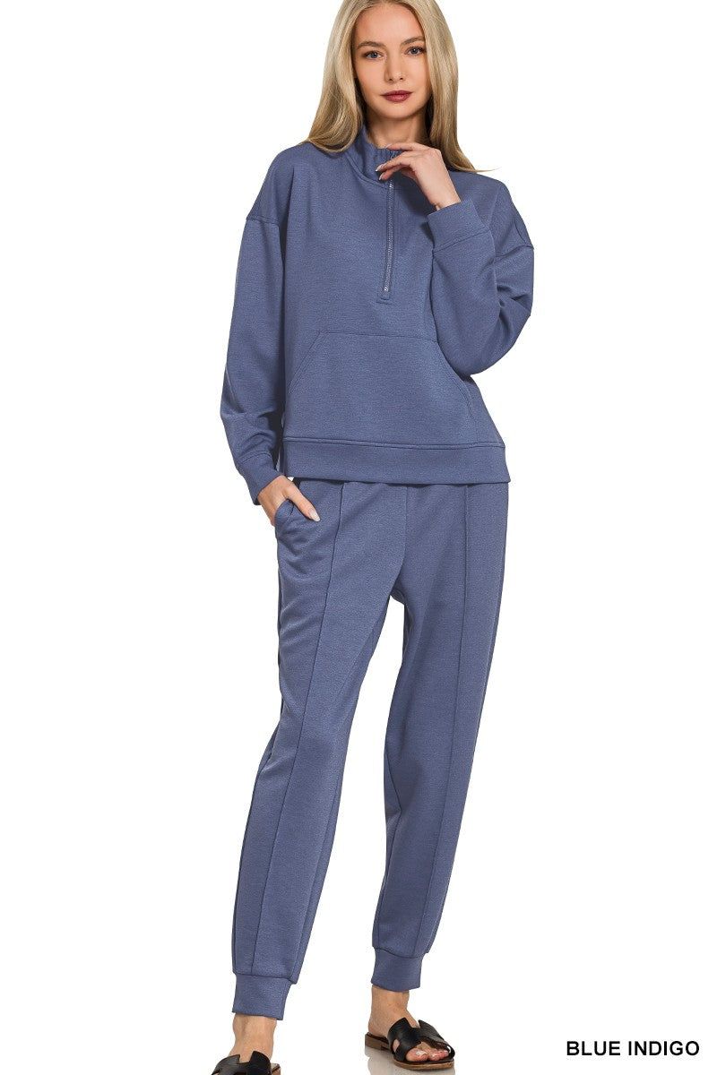 Zenana Scuba Half Zip Sweatshirts & Pintuck Joggers Set 4090D4