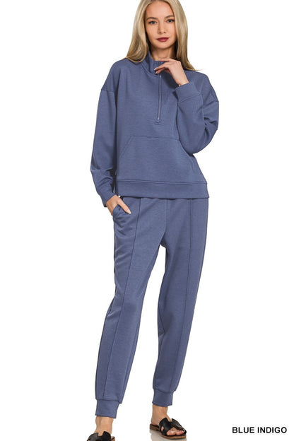 Zenana Scuba Half Zip Sweatshirts & Pintuck Joggers Set 4090D4