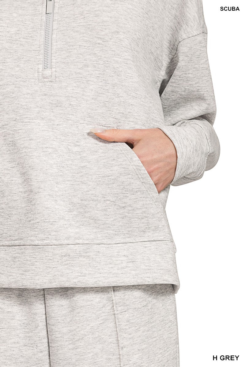 Zenana Scuba Half Zip Sweatshirts & Pintuck Joggers Set 4090D4