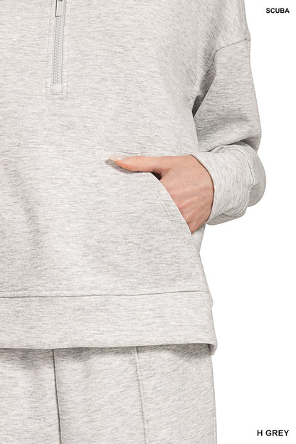 Zenana Scuba Half Zip Sweatshirts & Pintuck Joggers Set 4090D4