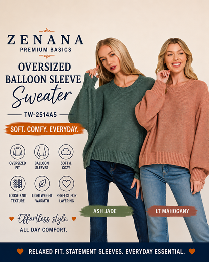 Zenana Oversized Baloon Sleeve Sweater 2514A5