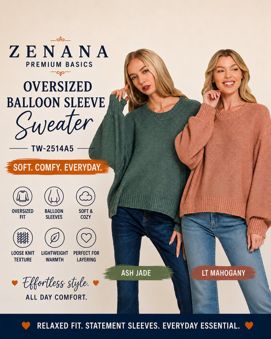 Zenana Oversized Baloon Sleeve Sweater 2514A5