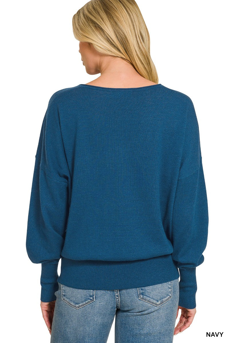 Zenana V-neck Wool Blend Sweater Navy 2751Y