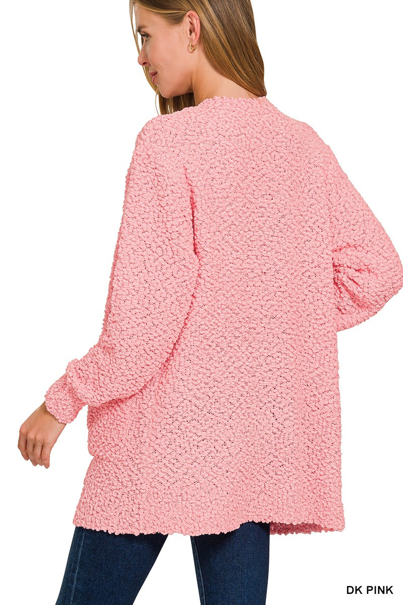 Zenana Long Sleeve Popcorn Sweater Cardigan With Pockets 1938D4