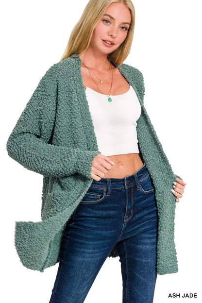 Zenana Long Sleeve Popcorn Sweater Cardigan With Pockets 1938D4