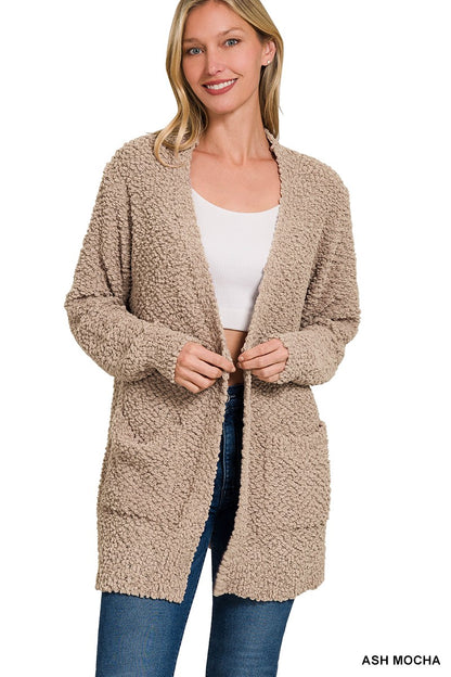 Zenana Long Sleeve Popcorn Sweater Cardigan With Pockets 1938D4