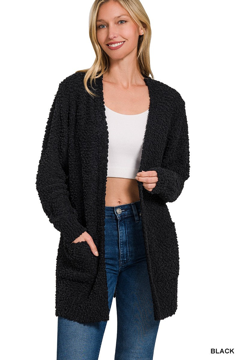 Zenana Long Sleeve Popcorn Sweater Cardigan With Pockets 1938D4