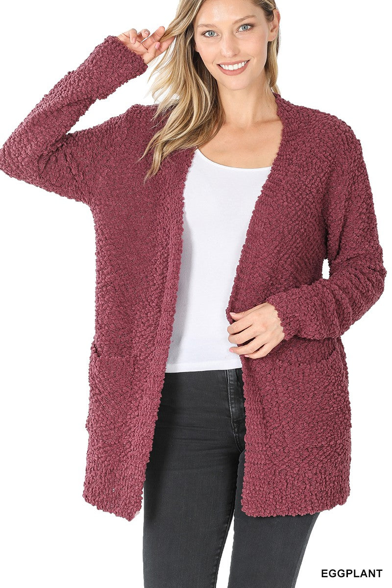 Zenana Long Sleeve Popcorn Sweater Cardigan With Pockets 1938D4