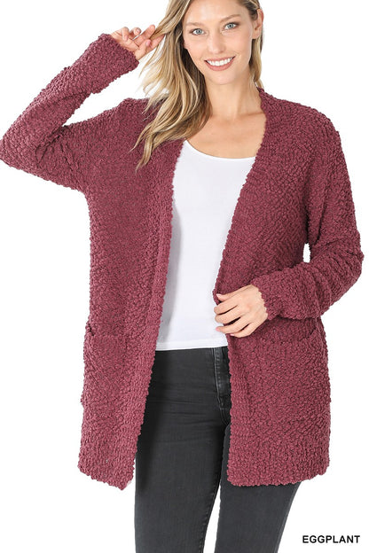 Zenana Long Sleeve Popcorn Sweater Cardigan With Pockets 1938D4