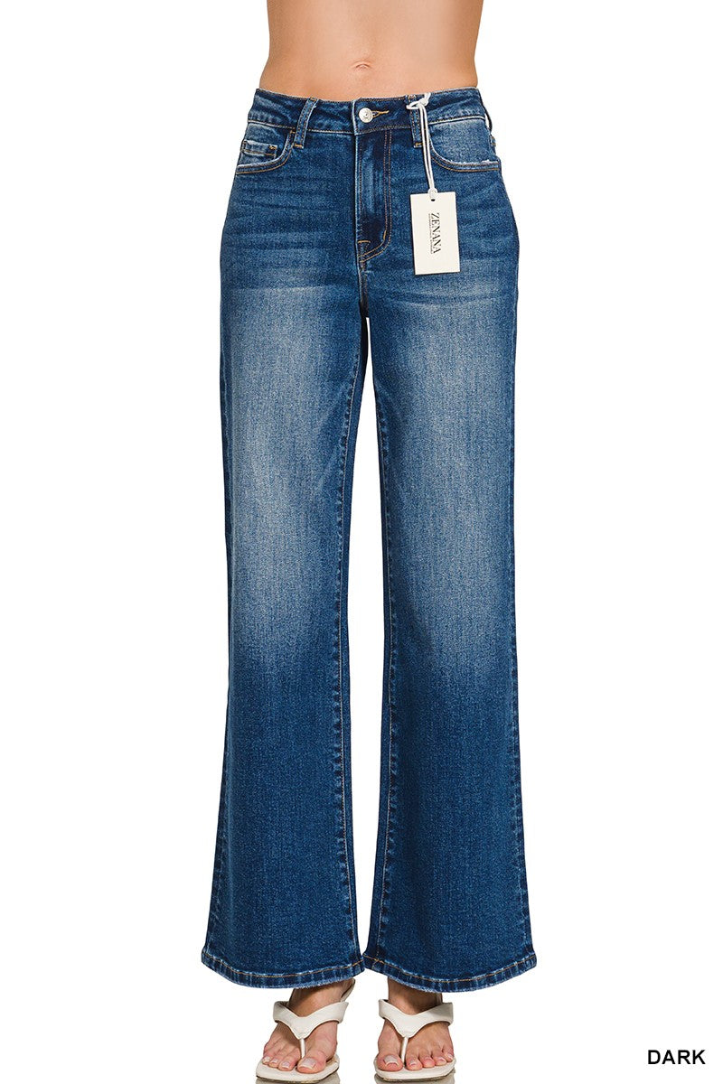 Zenana Dark Wash Wide Leg Denim Pants 9586DD