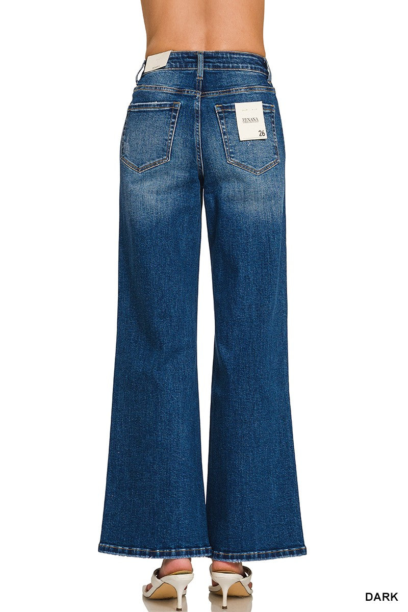 Zenana Dark Wash Wide Leg Denim Pants 9586DD