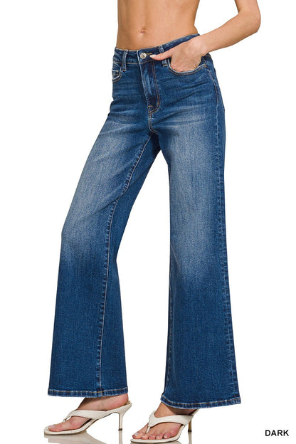 Zenana Dark Wash Wide Leg Denim Pants 9586DD