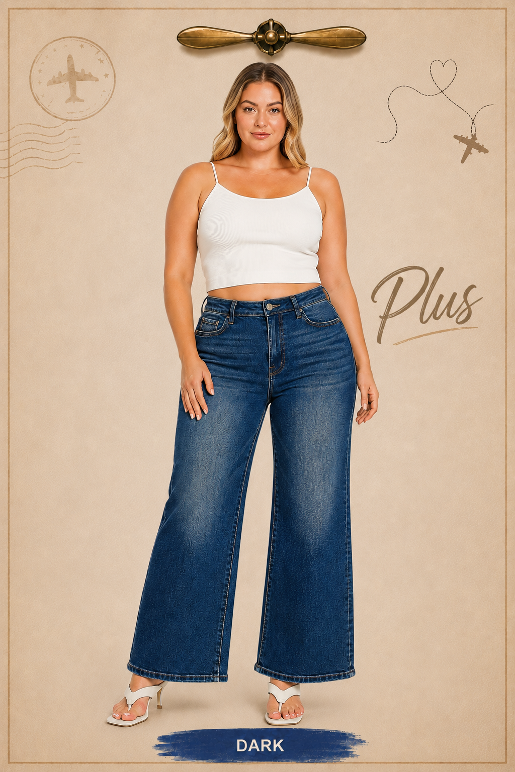Zenana Plus Dark Wash Wide Leg Denim Pants 9586DDX